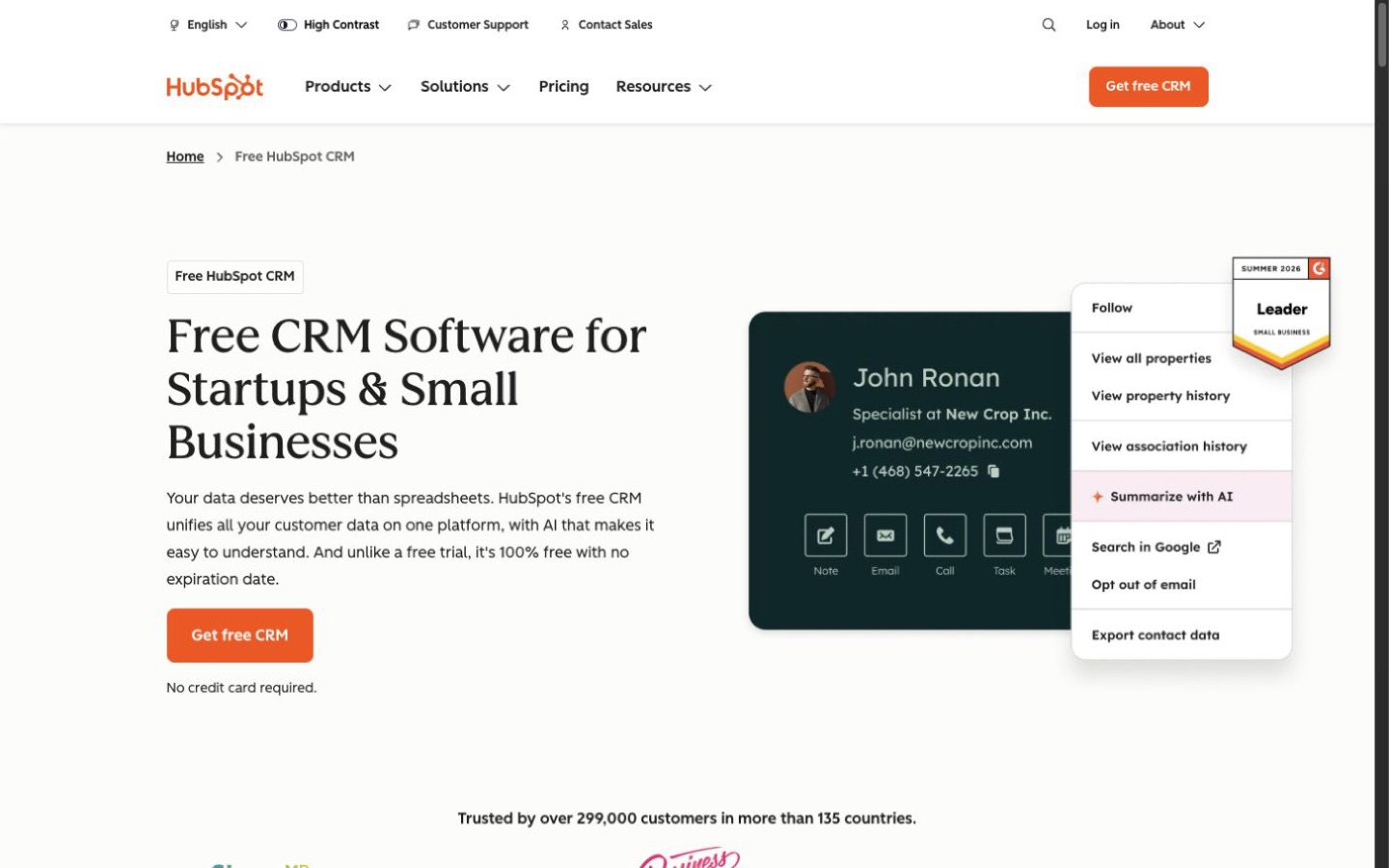 HubSpot CRM website shown as one example of an ecommerce customer system