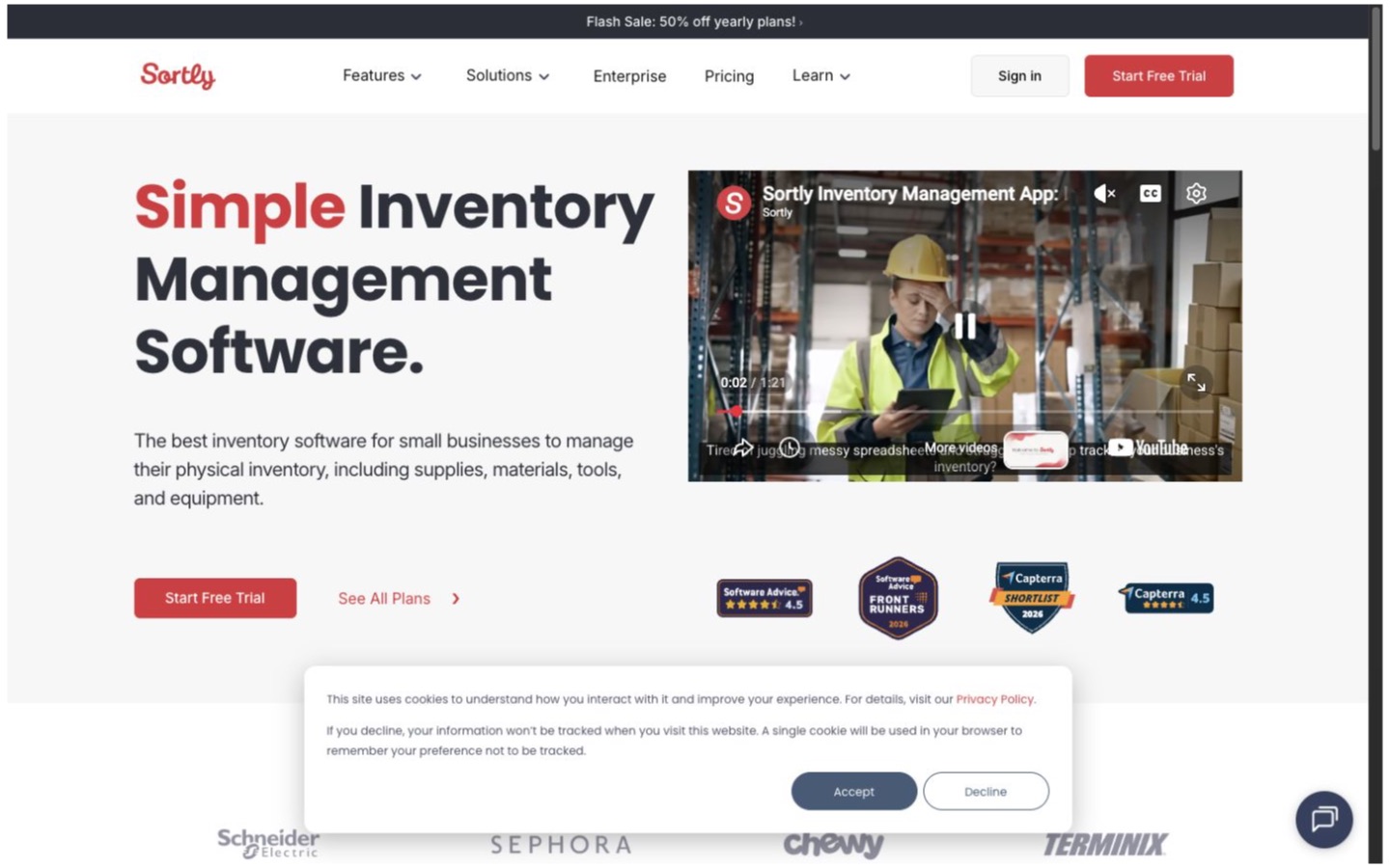 Sortly website screenshot