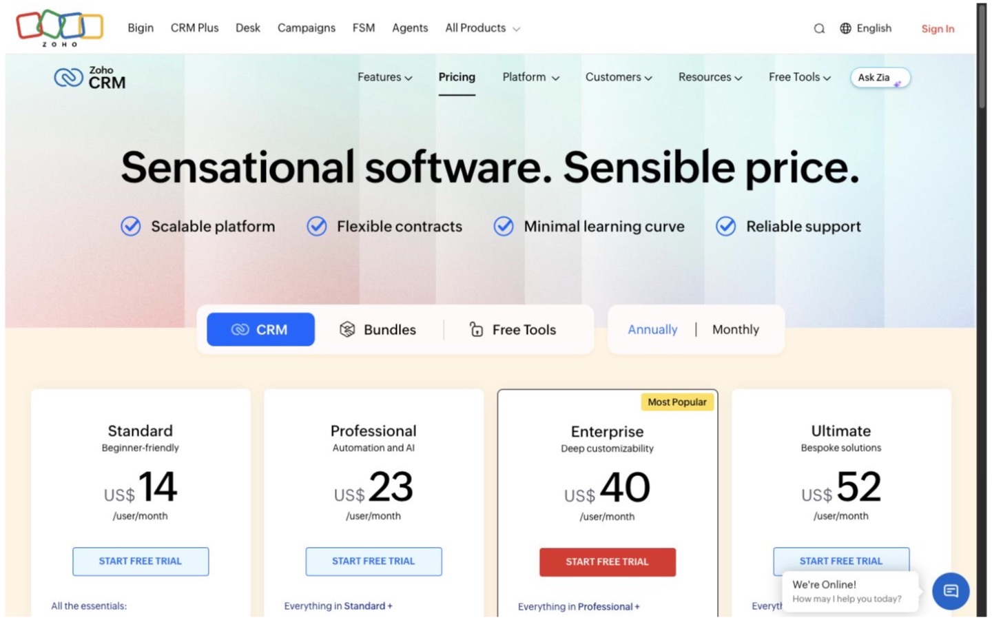 Zoho CRM website screenshot